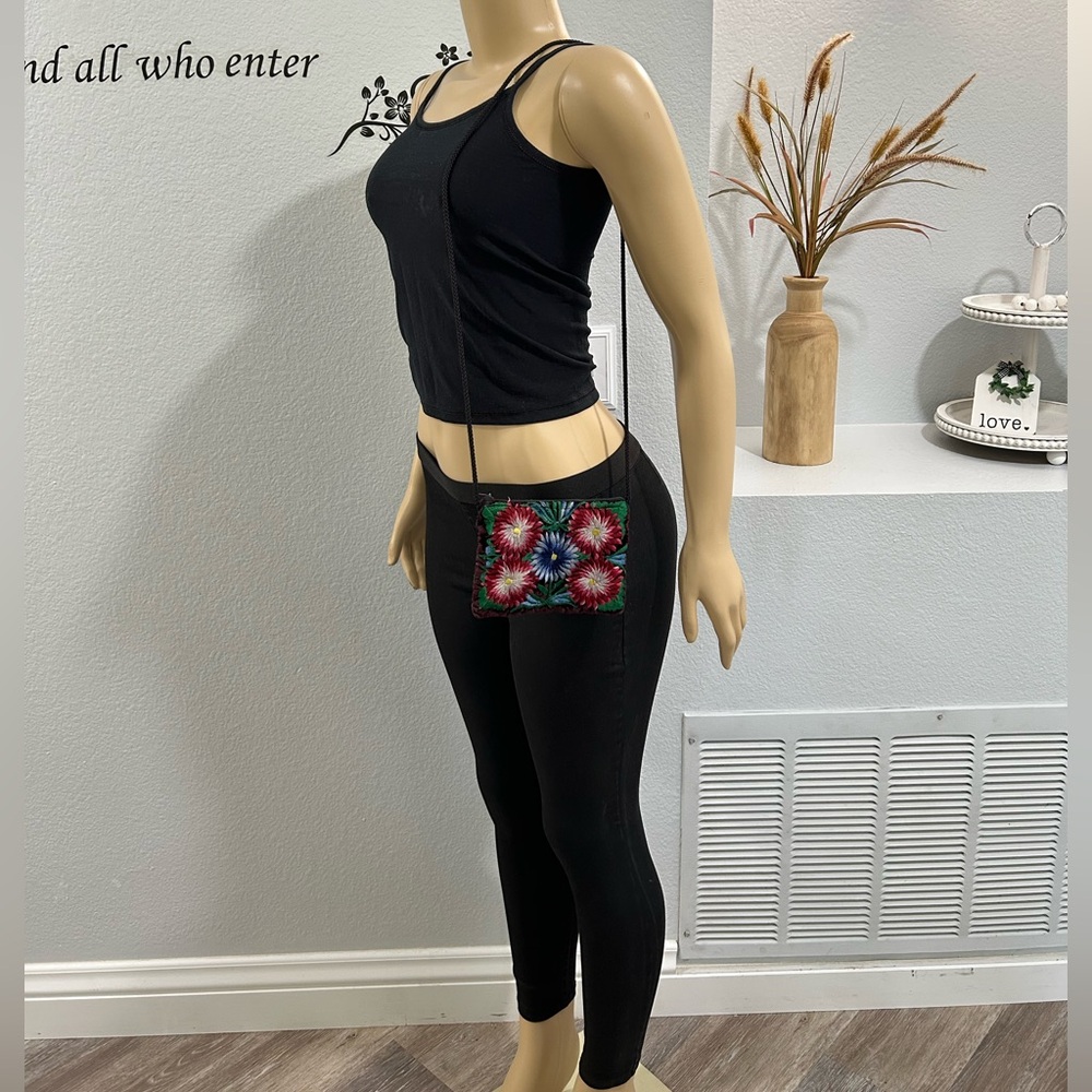Peruvian Connection Mini Crossbody Handbag Hand Ditched Flowers Reversible
